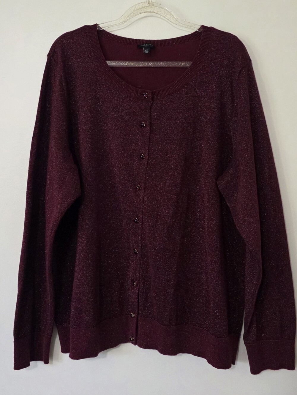 Talbots Shimmer Metallic Cardigan Sweater Plum Jewel Tone Whimsigoth Autumnal 2X